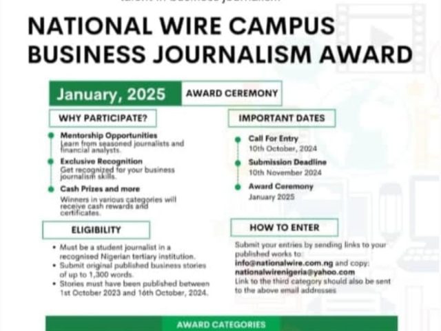 National Wire Launches Business Journalism Award for Nigerian Campus Journalists