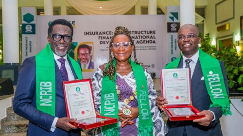 NAICOM Boss, Olusegun Omosehin Inducted As NCRIB Fellow Alongside Senator Abiru NAICOM Boss, Olusegun Omosehin Inducted As NCRIB Fellow Alongside Senator Abiru